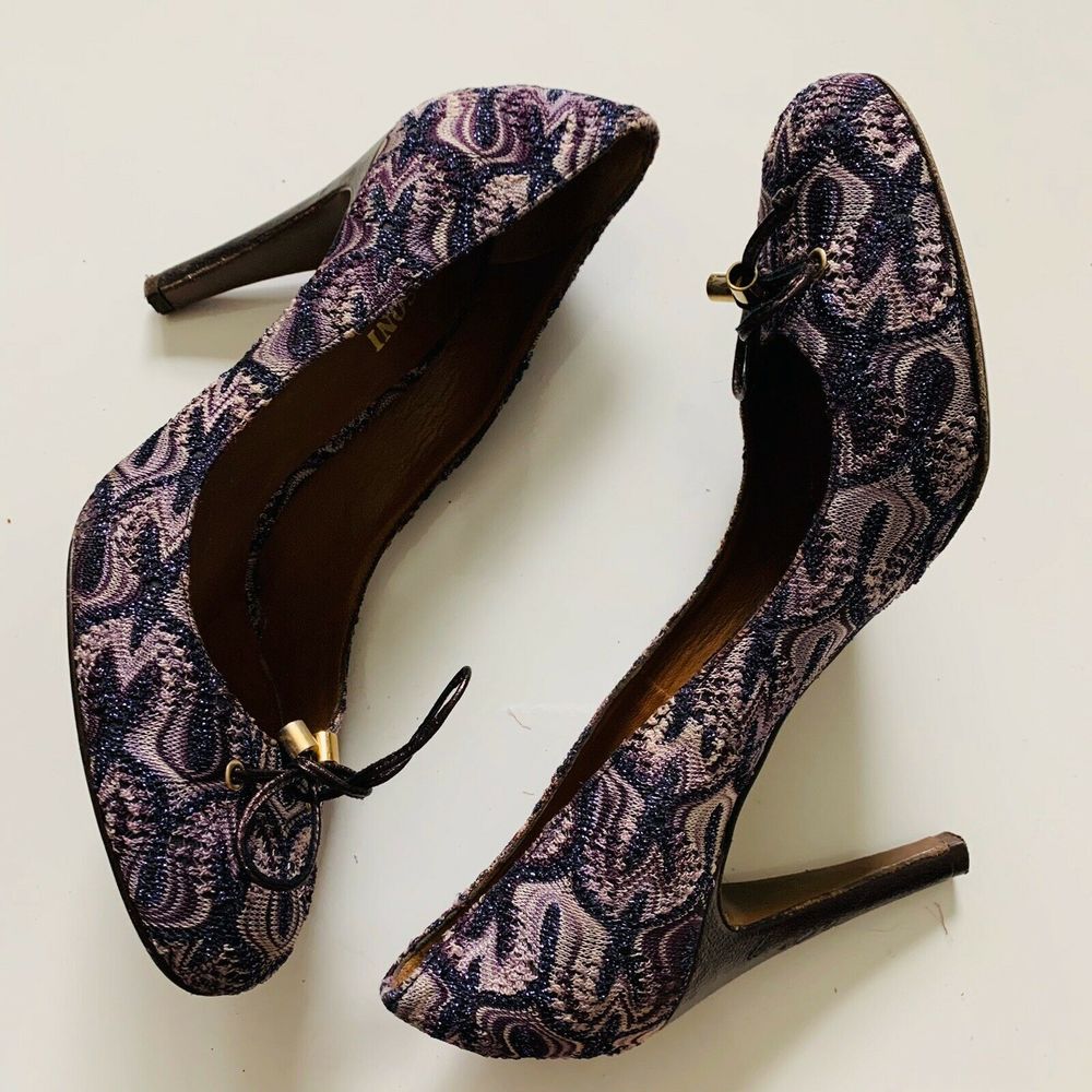Missoni Metallic Multicolor Knit Fabric Bow Pumps - Picture 2 of 6
